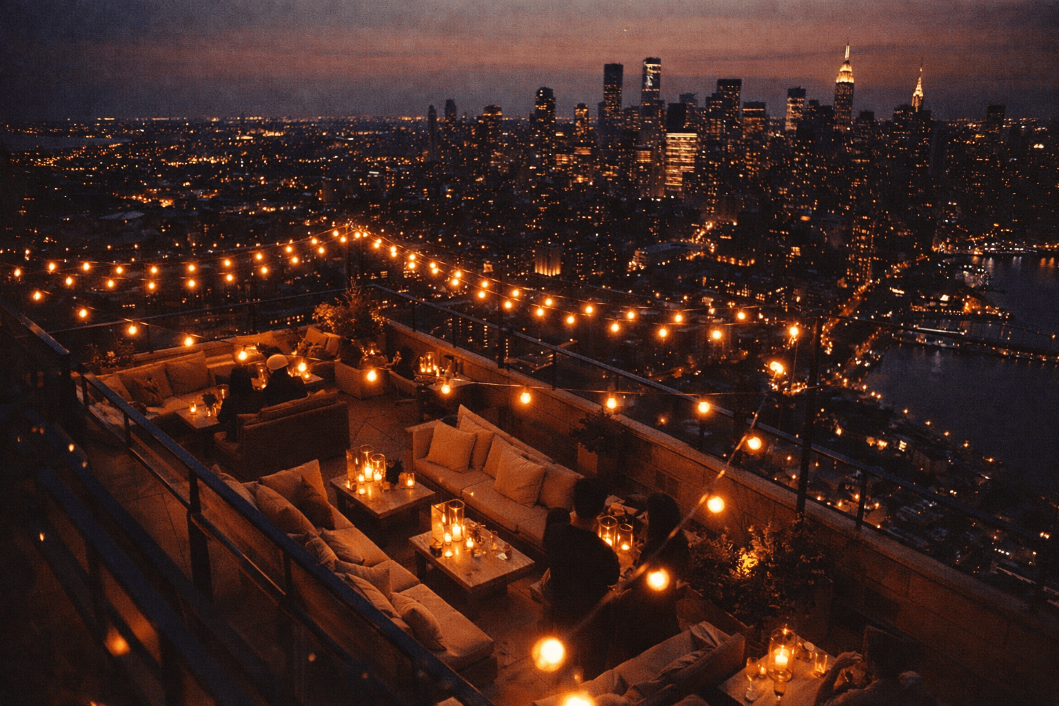 Nightfall Terrace rooftop at dusk